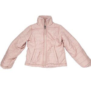 Miss Selfie Reversible Puffer Jacket Girls 5 Pink Plush Fleece Quilted Full Zip